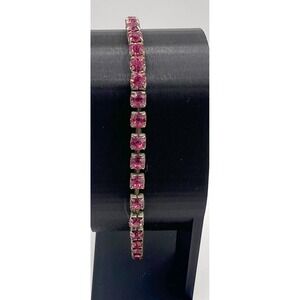 Dark Rose Rhinestone Tennis Bracelet Stretch Fit 8" Vintage